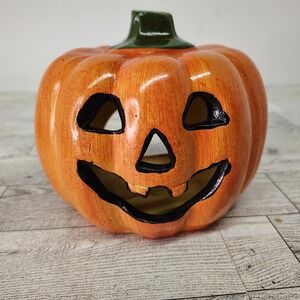 Halloween Votive Candle Holder Pumpkin Jack-O-Lantern Ceramic Adorable Decor